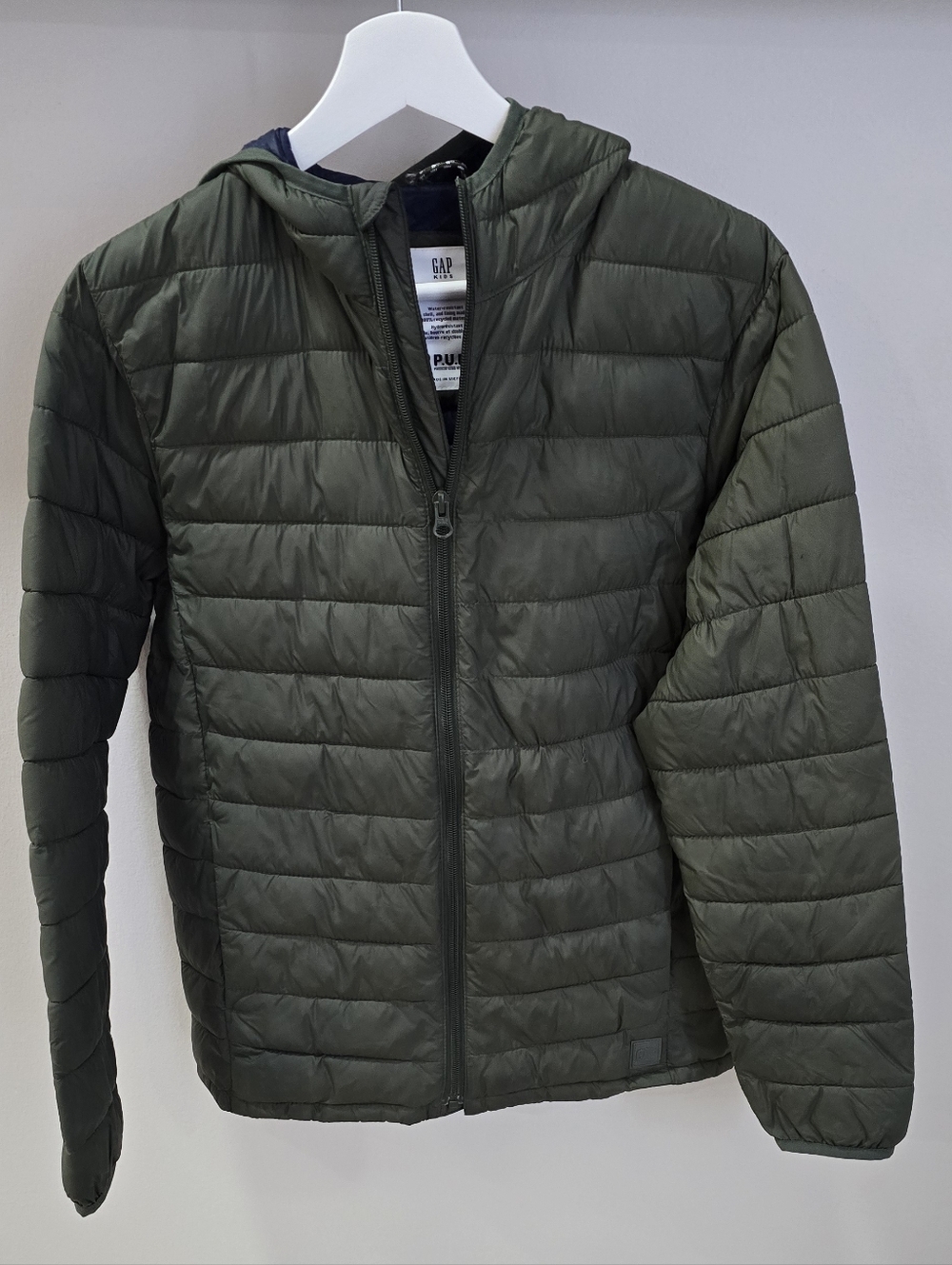 GAP Dark Olive Quilted Hooded Puffer Jacket